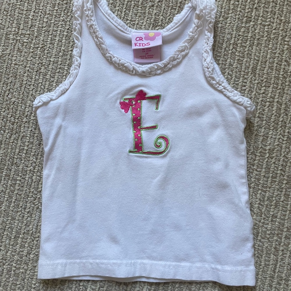 White Tank Top with Pink and Green Lettering